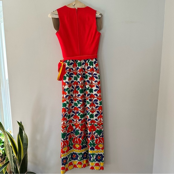 Vintage 1960s Lanz Originals Maxi Dress Red Bodice & Folk Art Print Skirt Sz 7 - Picture 4 of 11